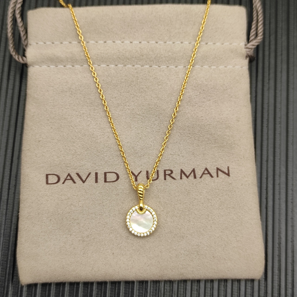 David Yurman Gold Round Diamond Mother-of-Pearl Necklace